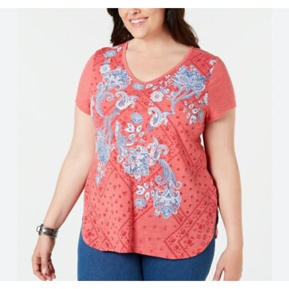NWT Style & co. Red paisley sparkle tee plus size 3x - Picture 1 of 8